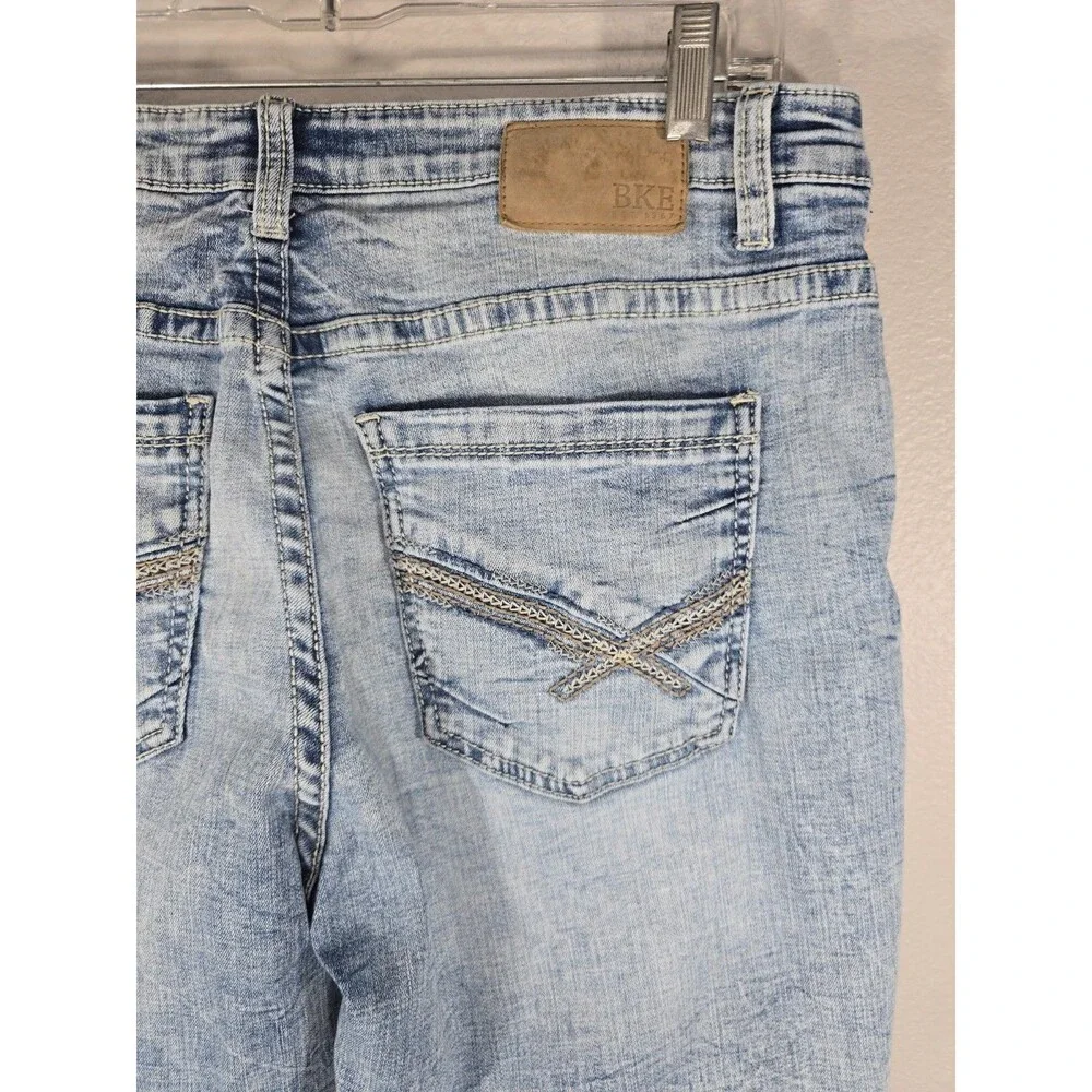 BKE Tyler Jeans 36x32 Light Wash Straight Fit Denim Thick Stitch Whiskered BE